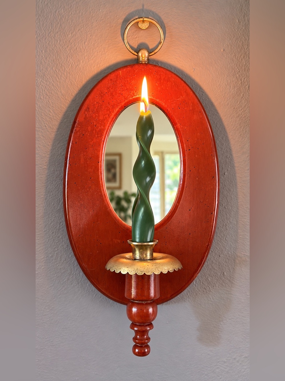 Vintage Tell City Chair Co 3293 Mirrored Candle Wall Sconce Antique Red Brass